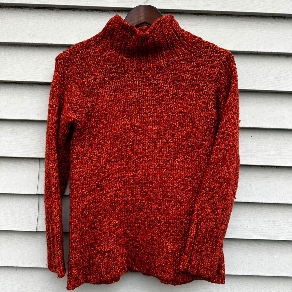 Talbots Orange Red Speckled Cowl Turtleneck Sweater Knit XS Acrylic Wool Blend